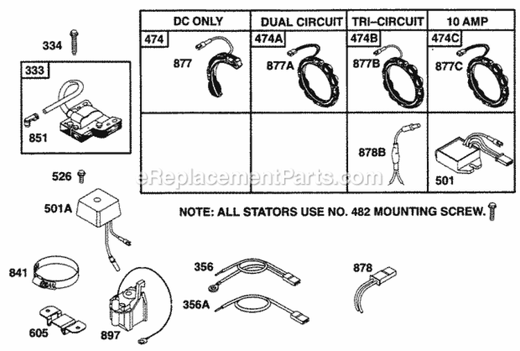 Alternator Chart Elect Diagram and Parts List for  Briggs and Stratton Engine